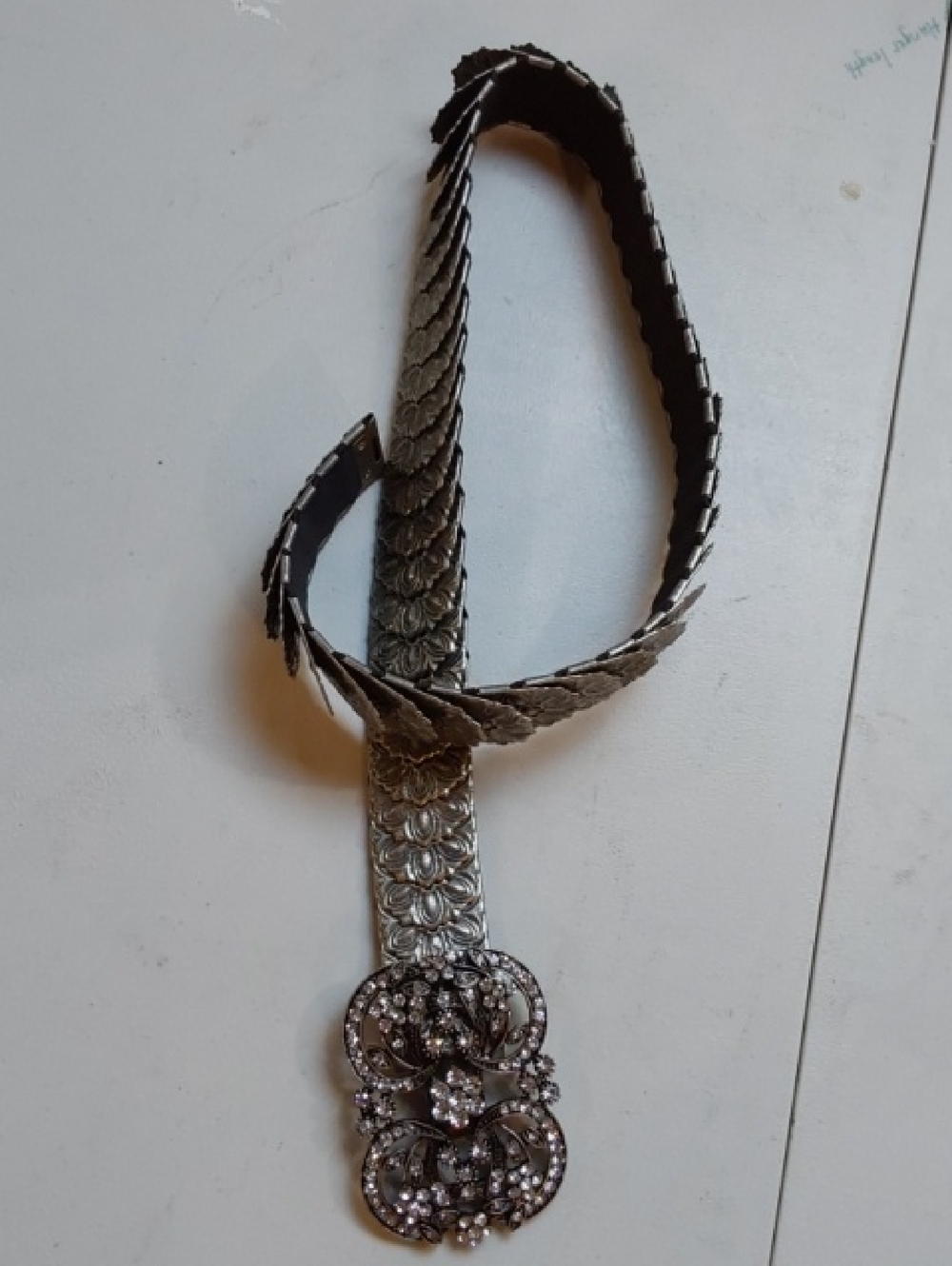 Vintage| Embellished Silver Floral Statement Belt Rhinestone Bling Buckle Gorg! - Picture 6 of 9